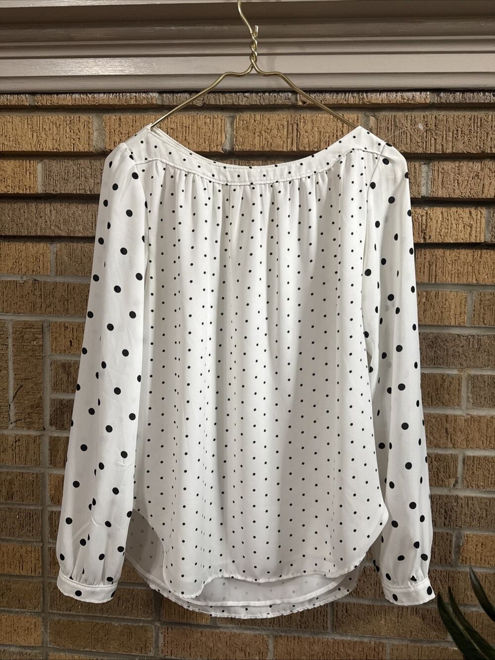 Loft Womens Black & White Polka Dot Long Sleeve Top Layered Old Money Parisian